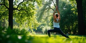 Person practicing yoga in a peaceful nature setting.